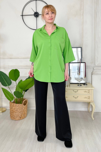 Блуза с накладным карманом и спущенным плечом Rumoda 2197 салатовый - фото 1