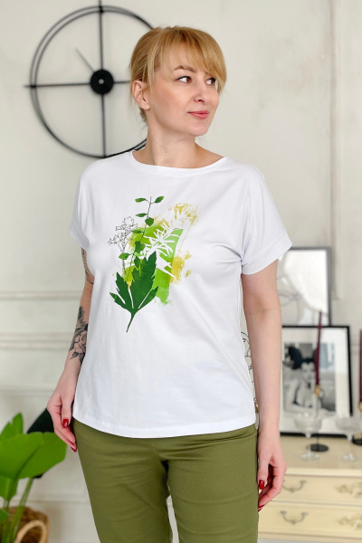 Классический джемпер из хлопкового трикотажа Rumoda 2206 белый - фото 6