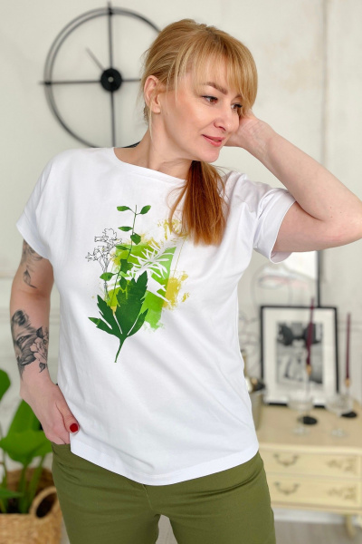 Классический джемпер из хлопкового трикотажа Rumoda 2206 белый - фото 4