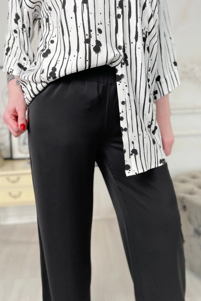 Черные прямые брюки из текстиля с резинкой на поясе Rumoda 2133 - фото 4