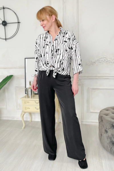 Черные прямые брюки из текстиля с резинкой на поясе Rumoda 2133 - фото 1