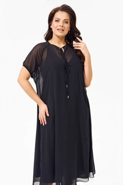 Платье А-силуэта из шифона с декоративной капелькой, летнее IVA 1586 черный - фото 2