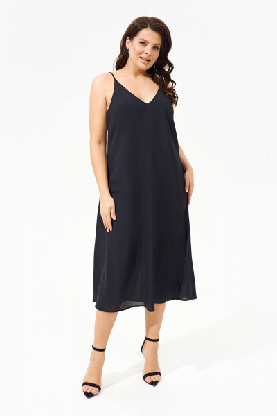 Платье А-силуэта из шифона с декоративной капелькой, летнее IVA 1586 черный - фото 5