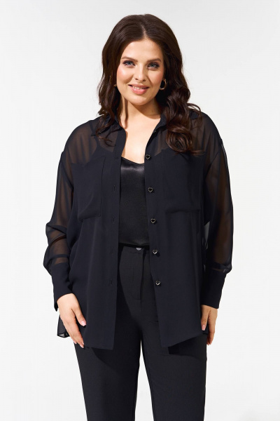 Рубашка-накидка из шифона свободного силуэта для демисезона IVA 1576 - фото 2