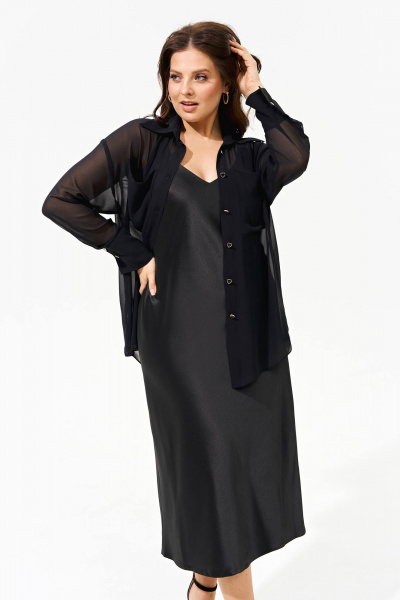 Рубашка-накидка из шифона свободного силуэта для демисезона IVA 1576 - фото 4