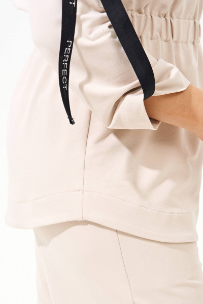 Бежевый костюм из футера, джемпер и брюки, комфортный стиль IVA 1574 бежевый - фото 4