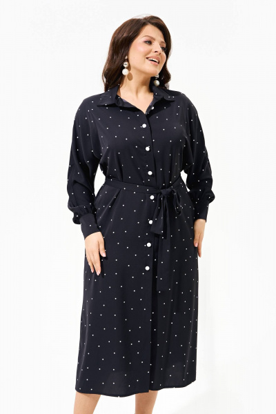 Платье-рубашка из текстиля с пышными рукавами, летняя модель IVA 1572 синий - фото 2