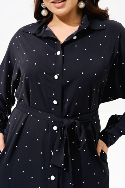 Платье-рубашка из текстиля с пышными рукавами, летняя модель IVA 1572 синий - фото 3