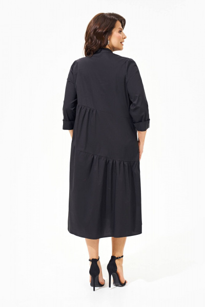 Платье из хлопкового поплина с воланами, летняя свободная модель IVA 1571 черный - фото 6