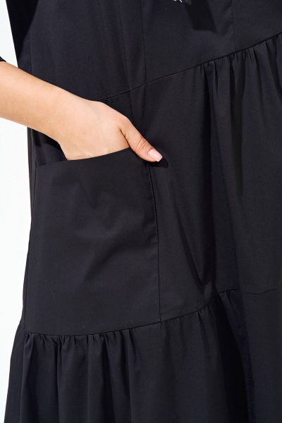 Платье из хлопкового поплина с воланами, летняя свободная модель IVA 1571 черный - фото 5