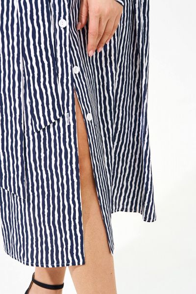 Платье-рубашка из вискозы с карманами и поясом IVA 1560 синий - фото 5