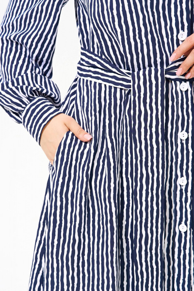 Платье-рубашка из вискозы с карманами и поясом IVA 1560 синий - фото 4