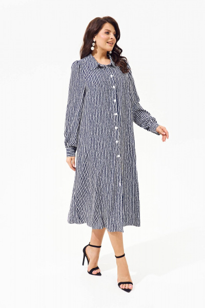 Платье-рубашка из вискозы с карманами и поясом IVA 1560 синий - фото 2