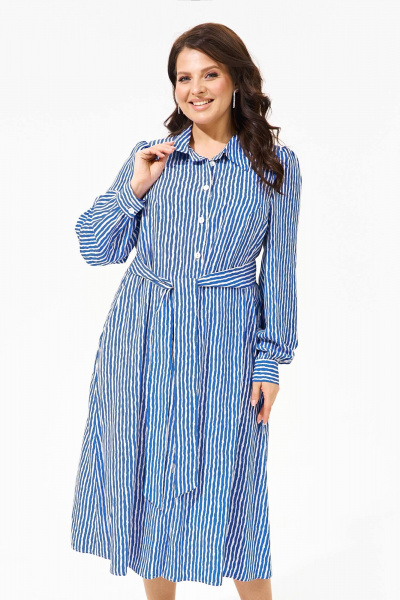 Платье из вискозы с кружевными рукавами IVA 1560 голубой - фото 5