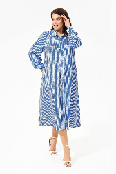 Платье из вискозы с кружевными рукавами IVA 1560 голубой - фото 2