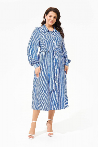 Платье из вискозы с кружевными рукавами IVA 1560 голубой - фото 1