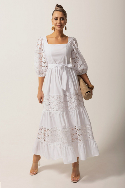 Платье с кружевными вставками и фигурным вырезом Golden Valley 44117-1 белый - фото 2