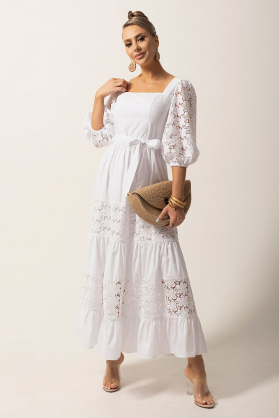 Платье с кружевными вставками и фигурным вырезом Golden Valley 44117-1 белый - фото 1