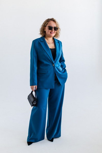 Демисезонный костюм из вискозы: брюки и жакет Ollsy 05136 морская волна - фото 17