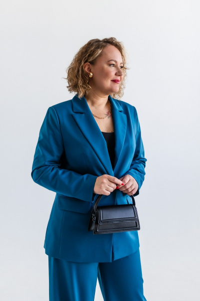 Демисезонный костюм из вискозы: брюки и жакет Ollsy 05136 морская волна - фото 10