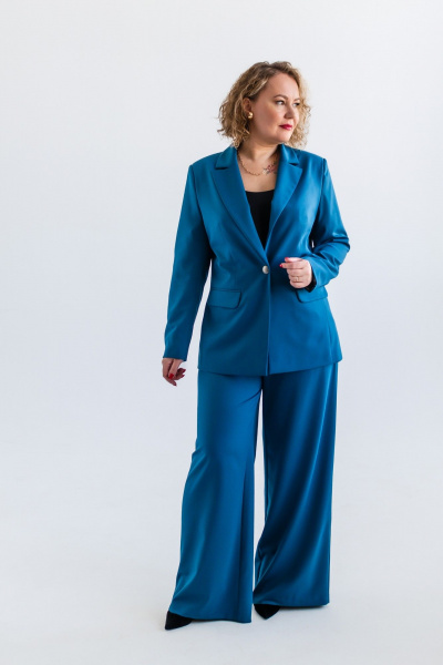 Демисезонный костюм из вискозы: брюки и жакет Ollsy 05136 морская волна - фото 6