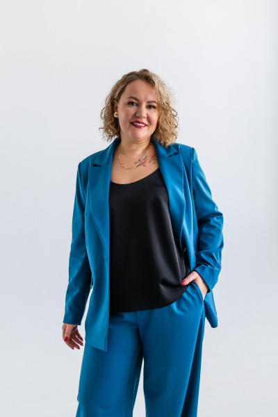 Демисезонный костюм из вискозы: брюки и жакет Ollsy 05136 морская волна - фото 5