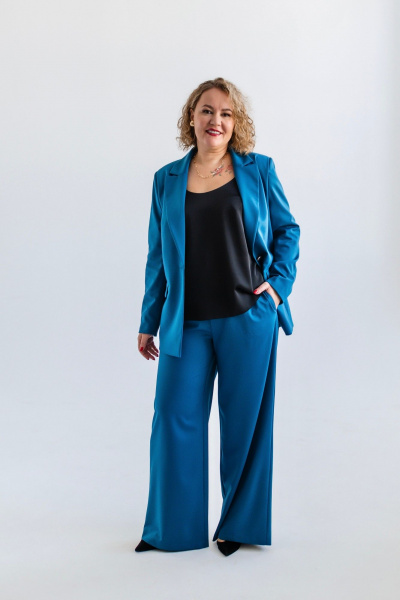 Демисезонный костюм из вискозы: брюки и жакет Ollsy 05136 морская волна - фото 4