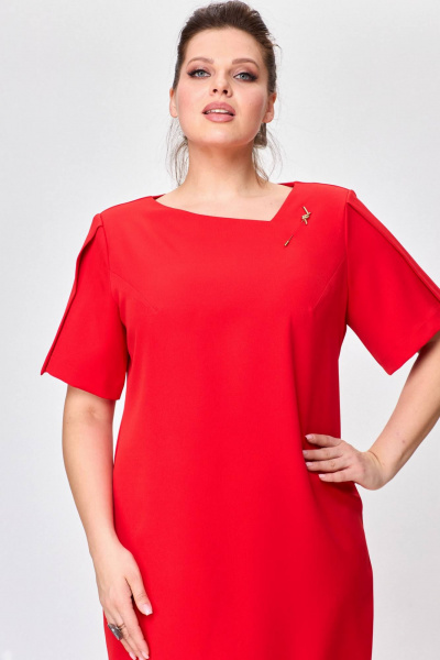 Платье-футляр классическая модель с асимметричным вырезом SOVA 11216 красный - фото 4