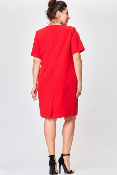 Платье-футляр классическая модель с асимметричным вырезом SOVA 11216 красный - фото 3