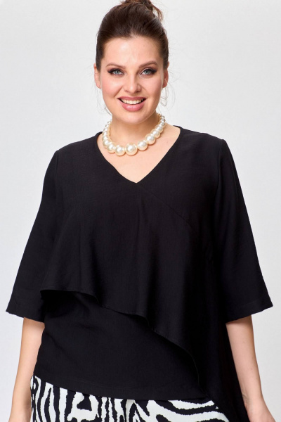 Легкая вискозная блуза с жатым эффектом SOVA 11217 черный - фото 2