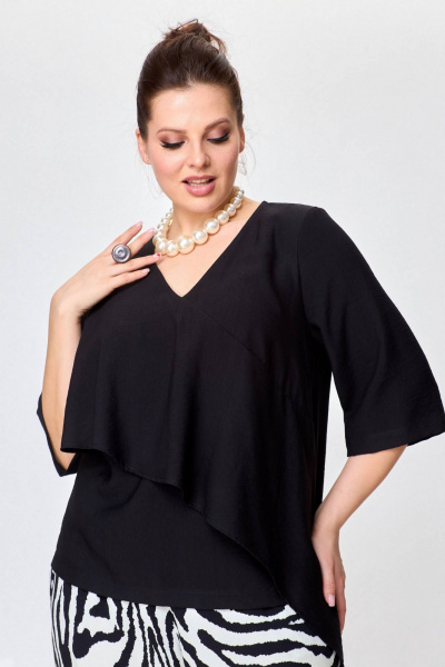 Легкая вискозная блуза с жатым эффектом SOVA 11217 черный - фото 1