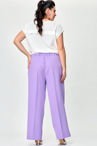 Комплект из хлопкового блузона и брюк палаццо на каждый день SOVA 11219 молочный+лаванда - фото 2