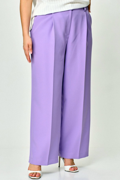 Комплект из хлопкового блузона и брюк палаццо на каждый день SOVA 11219 молочный+лаванда - фото 3