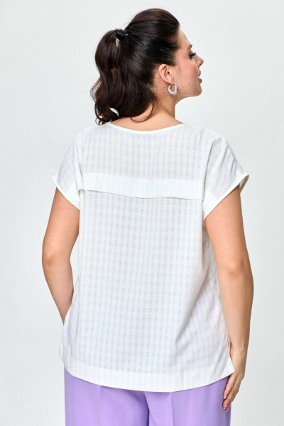 Комплект из хлопкового блузона и брюк палаццо на каждый день SOVA 11219 молочный+лаванда - фото 5