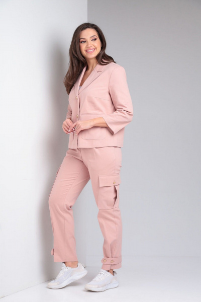 Костюм женский розовый из текстиля и хлопка с карманами VIA-Mod 625 - фото 3
