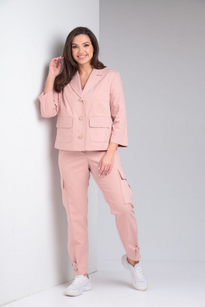 Костюм женский розовый из текстиля и хлопка с карманами VIA-Mod 625 - фото 2