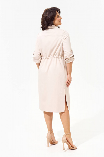 Платье-рубашка из вискозы с накладными карманами и кулисой IVA 1377 бежевый - фото 9
