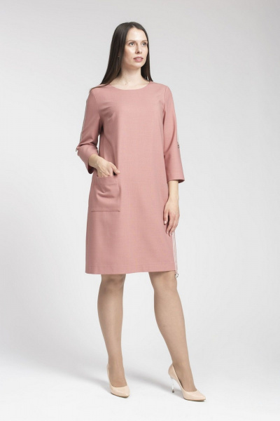 Платье классического кроя с накладными лентами и карманами FASHION CENTRE Пш-3395 пепельная роза - фото 2
