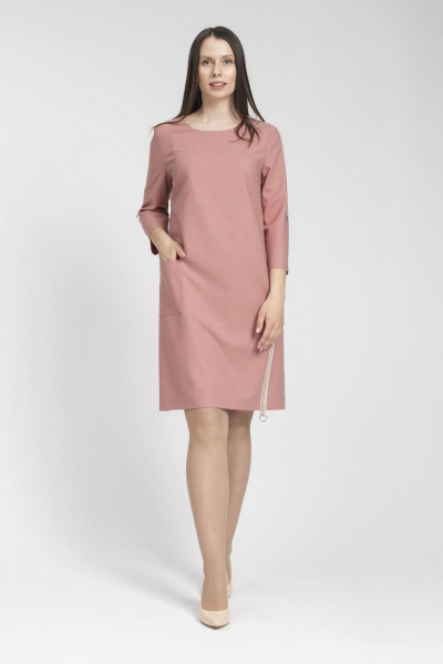 Платье классического кроя с накладными лентами и карманами FASHION CENTRE Пш-3395 пепельная роза - фото 1