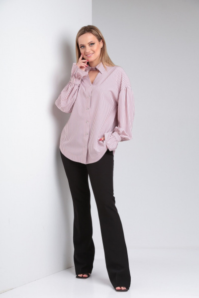 Рубашка свободного кроя из ткани с пуговицами и сборкой по низу Modema м.551/2 - фото 5