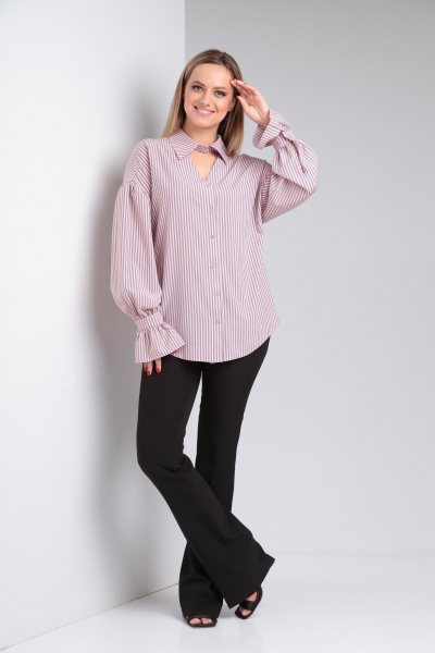 Рубашка свободного кроя из ткани с пуговицами и сборкой по низу Modema м.551/2 - фото 4