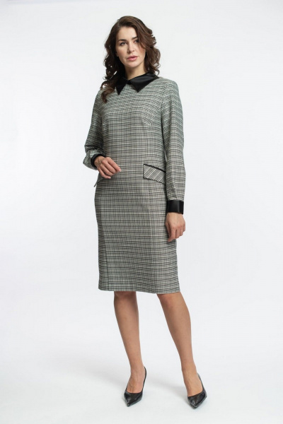 Платье прилегающего силуэта с карманами и контрастным воротником FASHION CENTRE Пв-3593 серо-белый - фото 1