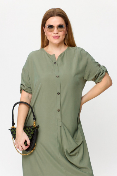 Платье в стиле бохо из натуральной вискозы с асимметричным дизайном Michel chic 2094/3 шалфей - фото 7