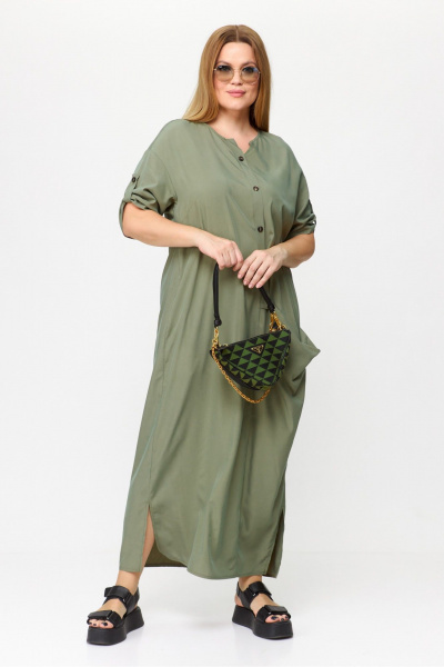 Платье в стиле бохо из натуральной вискозы с асимметричным дизайном Michel chic 2094/3 шалфей - фото 4
