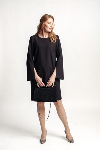 Платье классического кроя на подкладке из текстиля с шлицей FASHION CENTRE Пв-3284 черный - фото 1