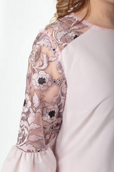 Блуза кружевная из тонкой ткани с кружевными кокетками Anelli 845 пудра_нюд - фото 4