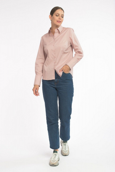 Блуза делового стиля из хлопка с коротким рукавом и рельефами FASHION CENTRE Х-3541 пудровый - фото 4