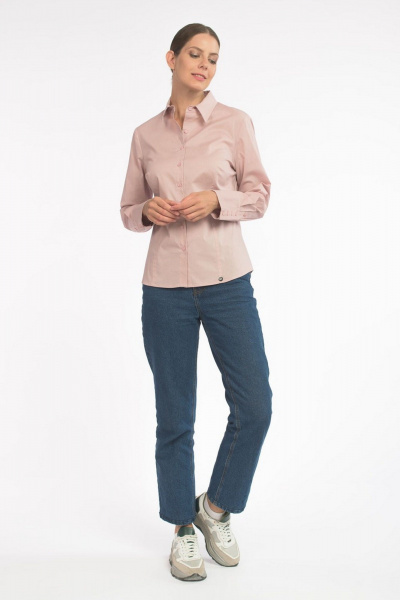 Блуза делового стиля из хлопка с коротким рукавом и рельефами FASHION CENTRE Х-3541 пудровый - фото 2