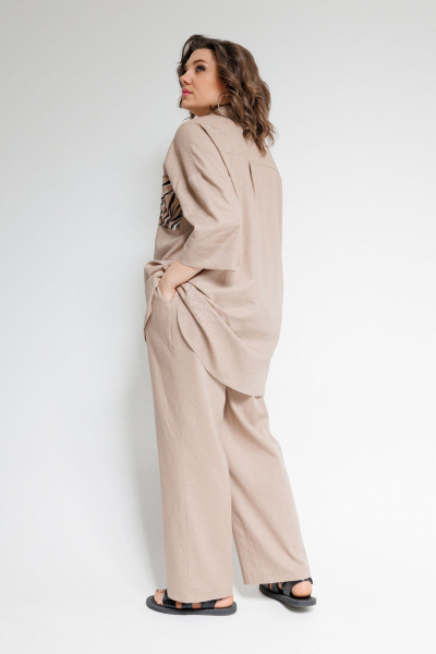 Льняной костюм Блуза и Брюки на каждый день дляOffice OVERYOU М101 бежевый - фото 16