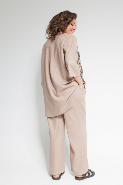 Льняной костюм Блуза и Брюки на каждый день дляOffice OVERYOU М101 бежевый - фото 15